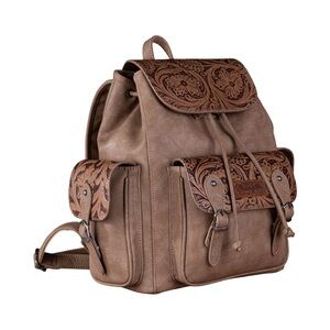 WG12-9110B Wrangler Vintage Floral Tooled Backpack -khaki
